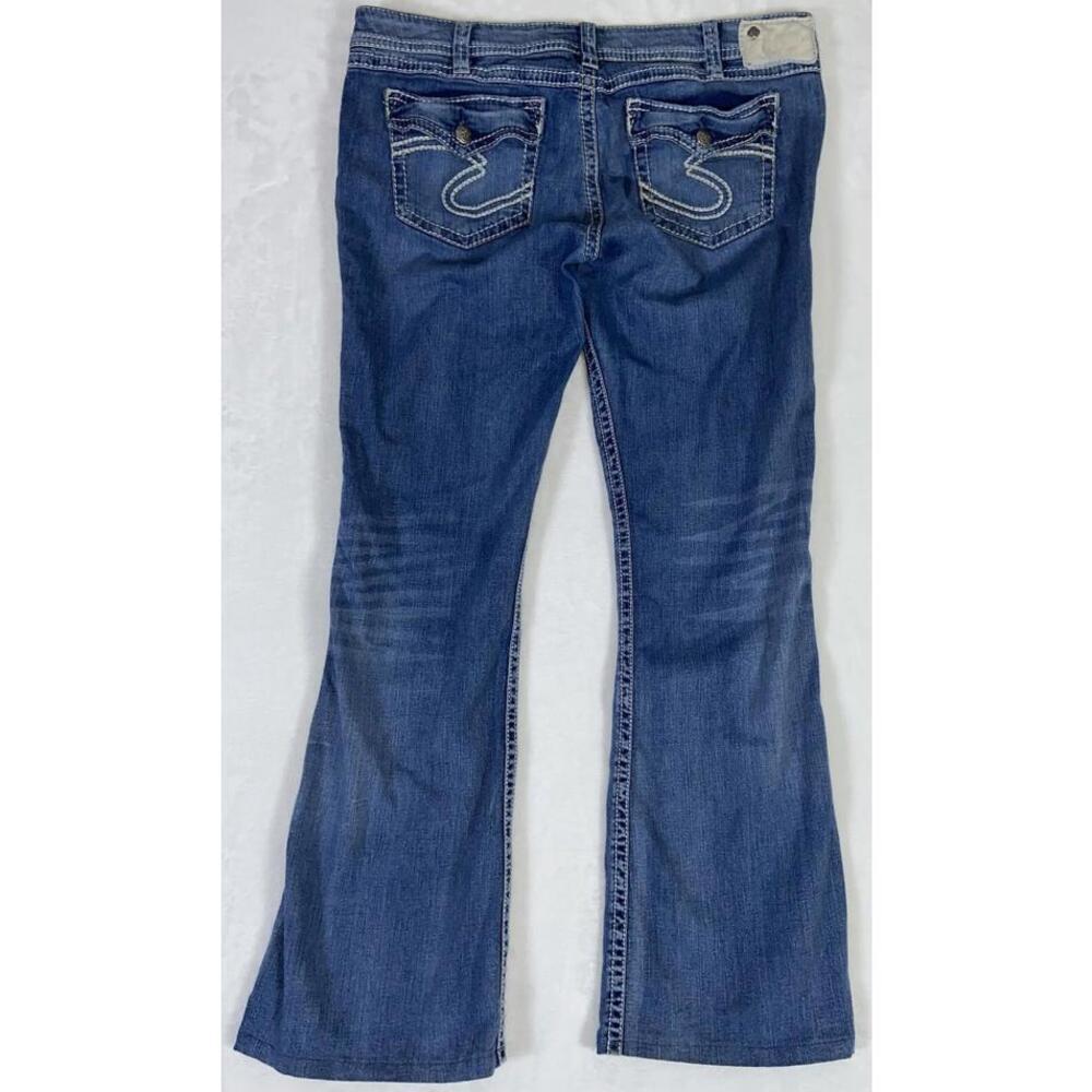 Silver Womens Twisted Surplus Boot Leg Jeans Blue Stretch Whiskered Denim 34x28 - Picture 9 of 14